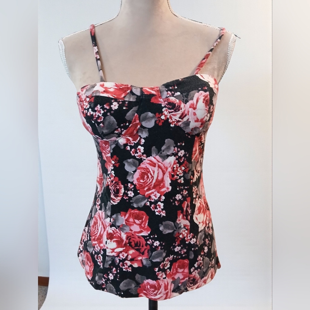 Y2k No Bounderies Black Floral Babydoll Tank Juniors Romantic Large Milkmaid